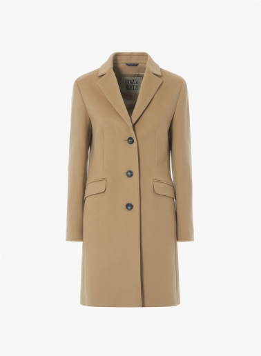 Mantel mit maskulinem Schnitt aus reiner Wolle in Camel