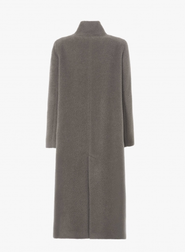 Maxi cappotto taupe scuro in lana e alpaca con collo a rever rovesciato