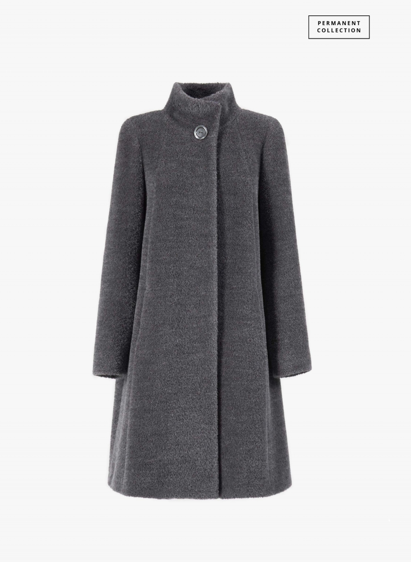 Cappotto grigio svasato in lana e alpaca
