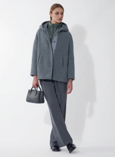Parka corto grigio in lana con pettorina in nylon staccabile
