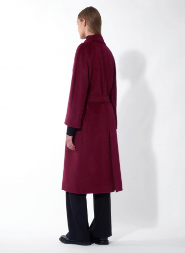 Maxi belted burgundy alpaca and wool wrap coat