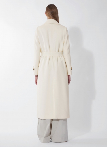 Maxi white pure wool trench with belt