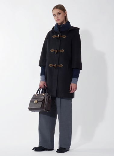 Blue pure wool parka with hood and buckles