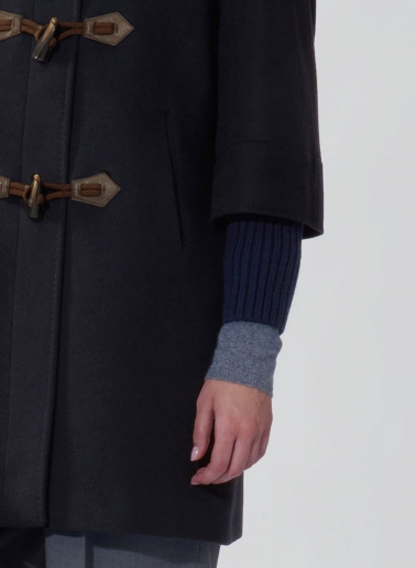 Blue pure wool parka with hood and buckles