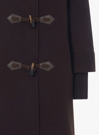 Parka marrone con cappuccio e alamari in pura lana