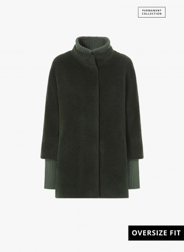 Oversized Kurzmantel mit Strick-Details aus Wolle und Alpaka in Grün