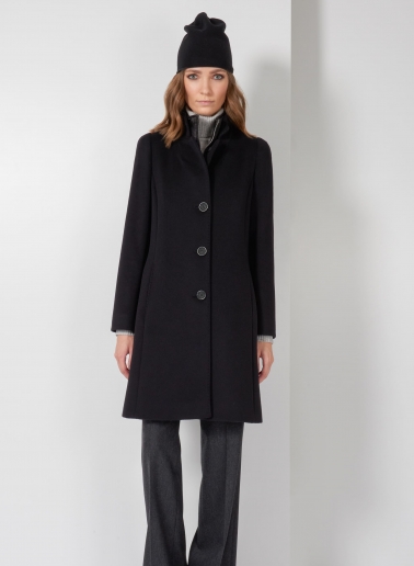 Black pure wool coat with detachable nylon bib