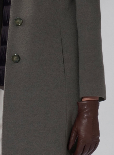 Dark taupe pure wool coat with detachable nylon bib