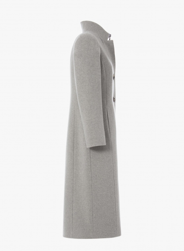 Maxi cappotto grigio chiaro in lana con pettorina in nylon staccabile