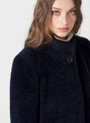 Cappotto blu svasato in lana e alpaca