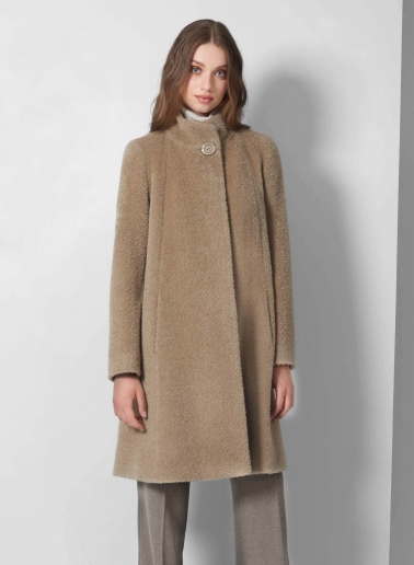 Flared dark beige wool and alpaca coat