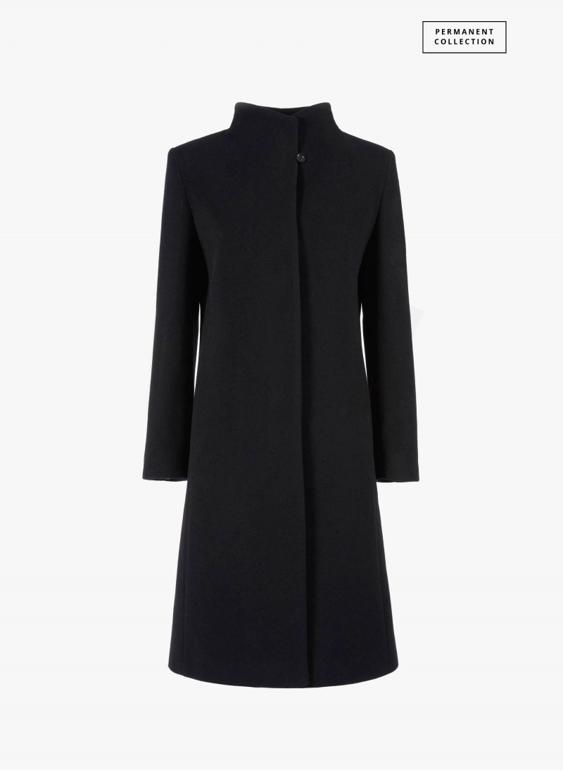 Stehkragen Mantel aus reinem Cashmere in Schwarz