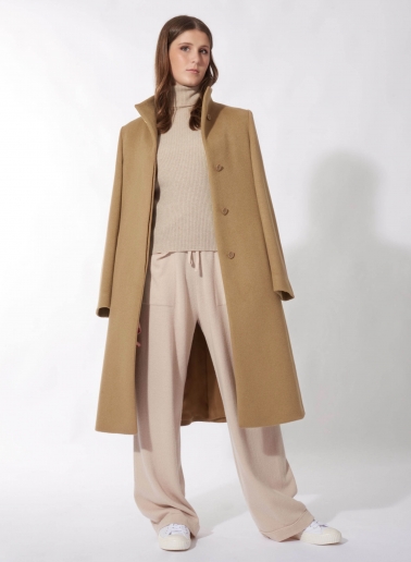 Stehkragen Mantel aus reinem Cashmere in Camel