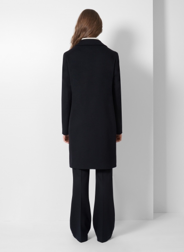 Straight black wool and cashmere coat with masculine cut