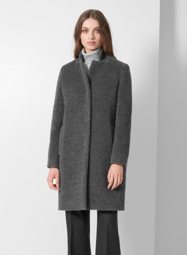 Cappotto grigio in lana e alpaca con collo a rever rovesciato