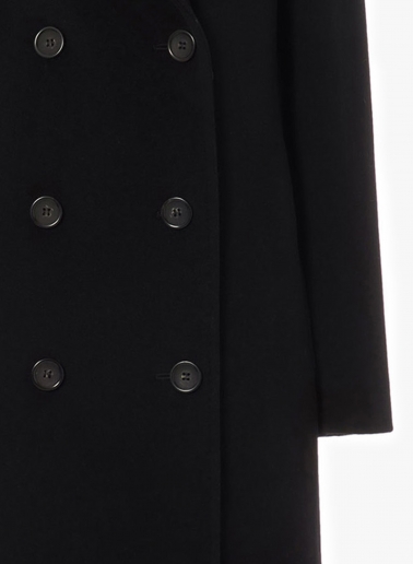 Maxi cappotto nero doppio petto 6 bottoni in lana e cashmere