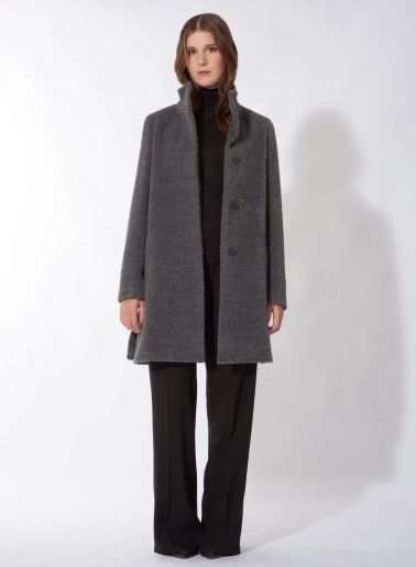Cappotto corto grigio svasato in lana e alpaca con spacchi laterali