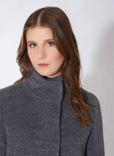 Short flared grey wool and alpaca coat with side vents