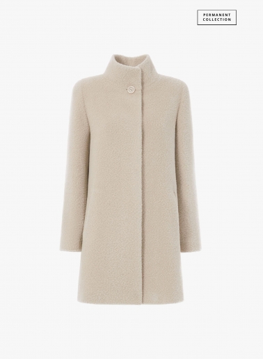 Cappotto corto beige svasato in lana e alpaca con spacchi laterali | C
