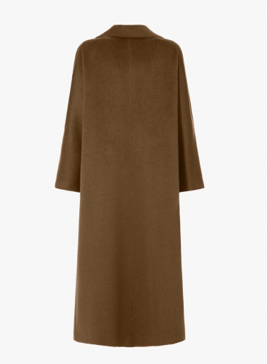 Maxi tobacco colour coat in alpaca and wool