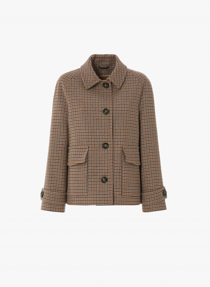 Pure wool micro houndstooth short coat with shirt collar