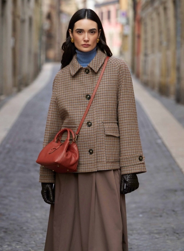 Pure wool micro houndstooth short coat with shirt collar