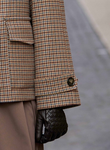 Pure wool micro houndstooth short coat with shirt collar