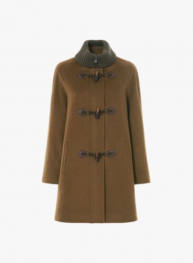 Tobacco colour pure wool parka with buckles | Cinzia Rocca
