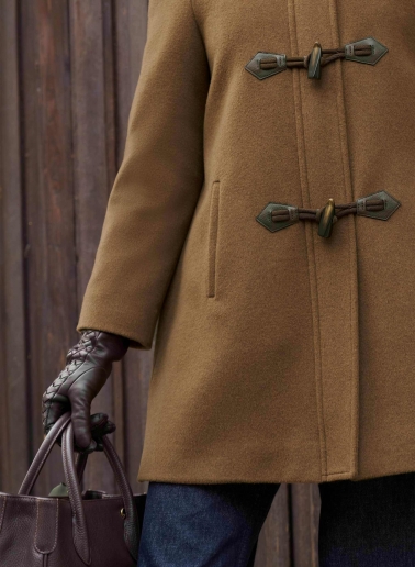 Tobacco colour pure wool parka with buckles
