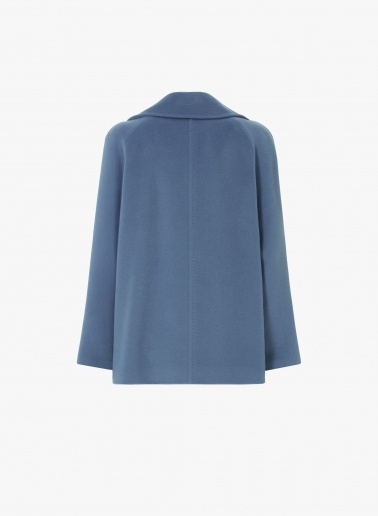 Light blue pure wool short coat with maxi dual use notch collar