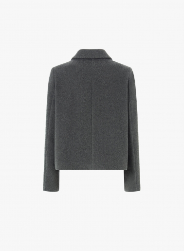 Cappotto corto grigio in lana con collo a camicia e tasche applicate