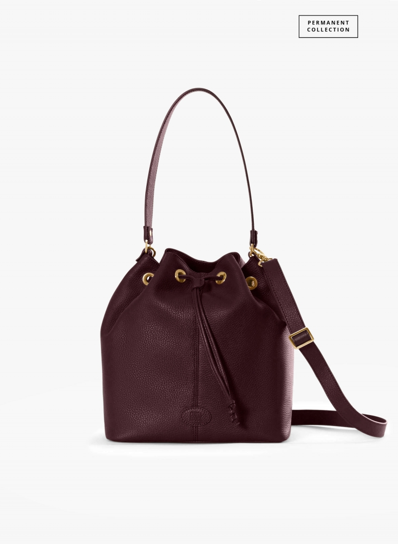 Secchiello con tassello e logo in pelle bordeaux