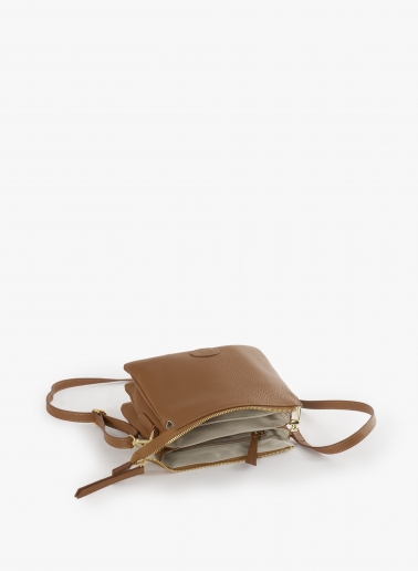 Tobacco color genuine leather crossbody bag with three compartments