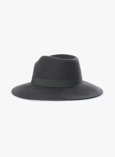 Cappello fedora asimmetrico grigio in feltro di lana
