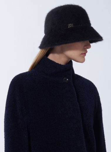Blue wool cloche hat with fur effect