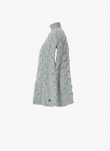 Mantella in maglia intrecciata grigio perla