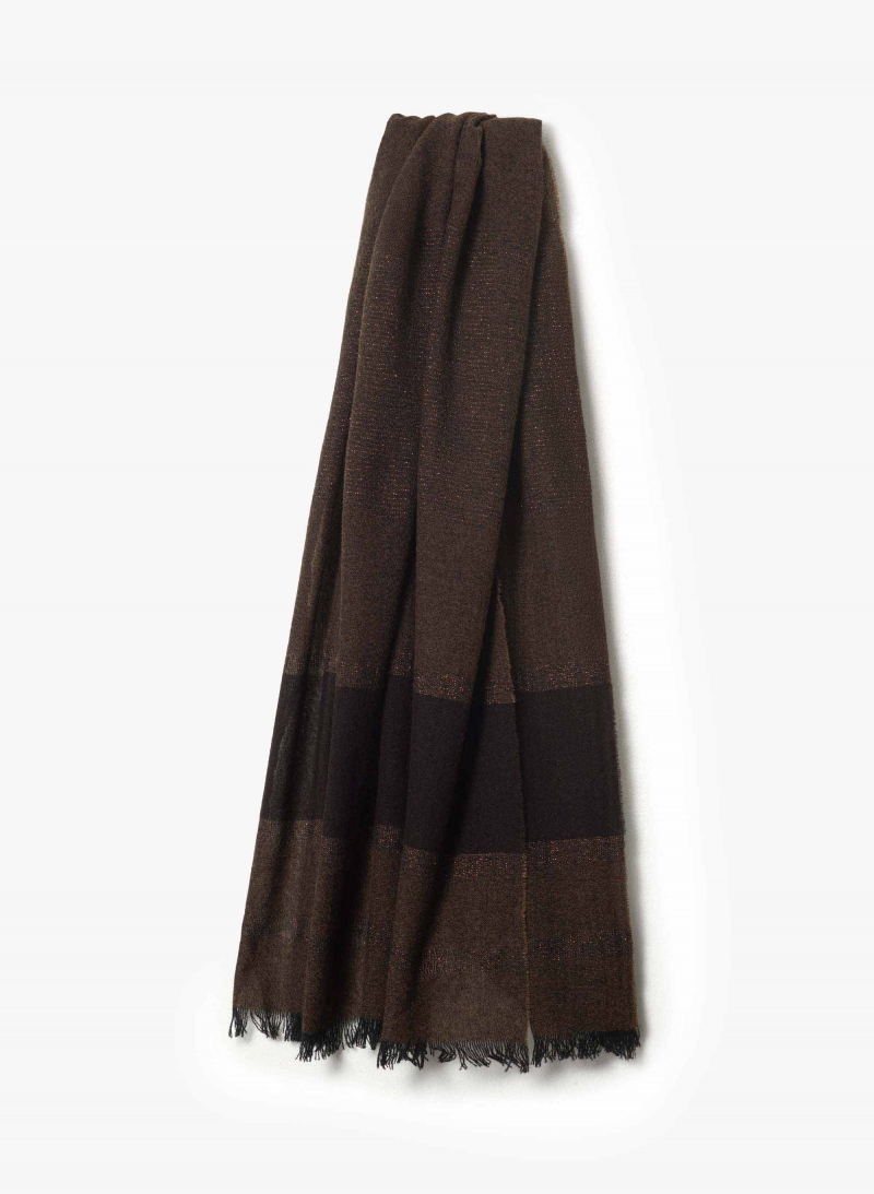 Maxi sciarpa in cashmere marrone con dettaglio lurex