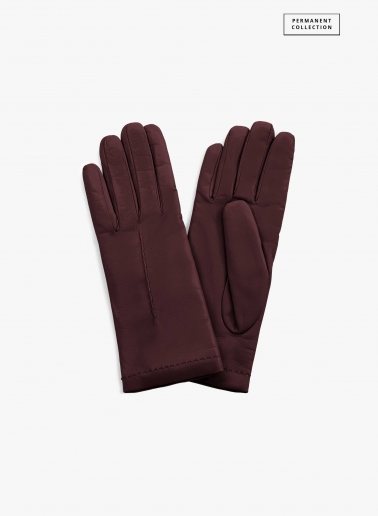 Burgundy nappa leather gloves with top stitch