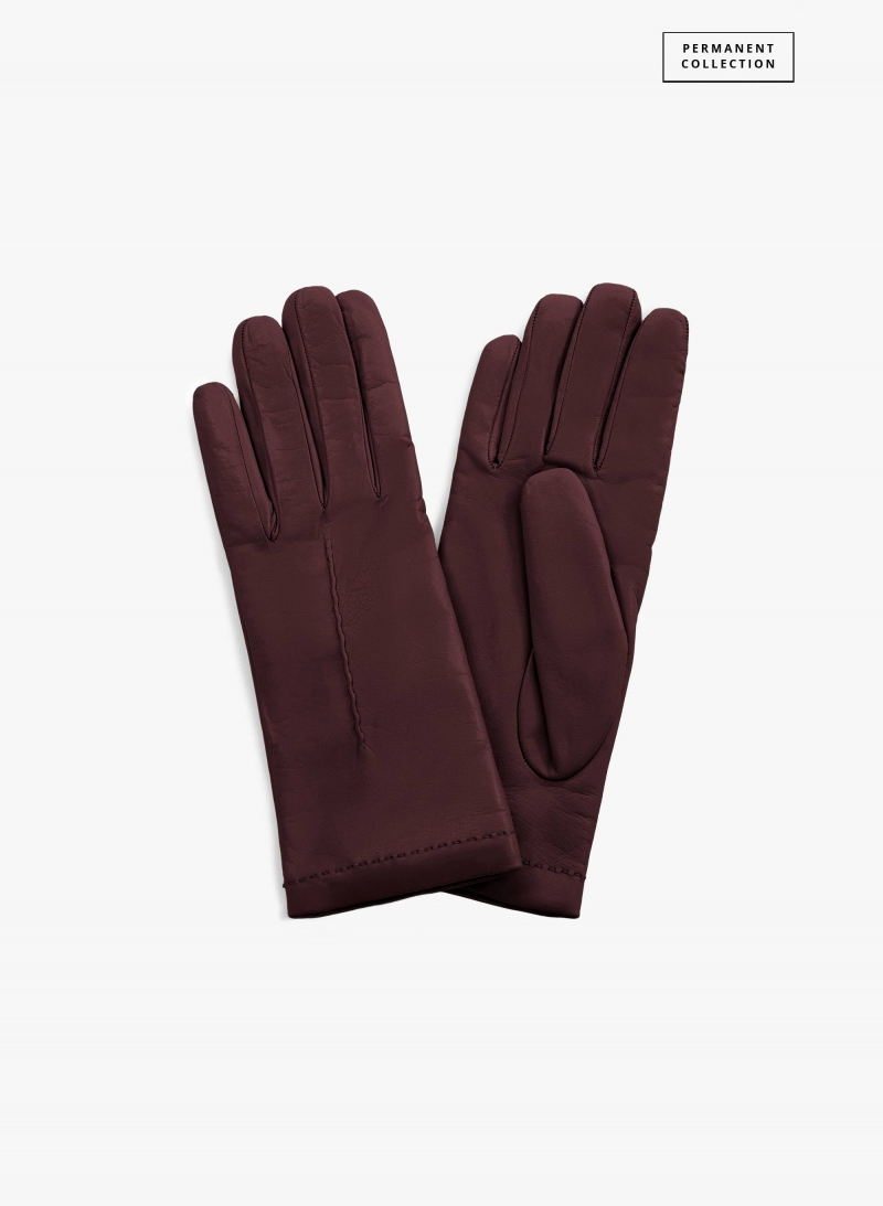 Burgundy nappa leather gloves with top stitch