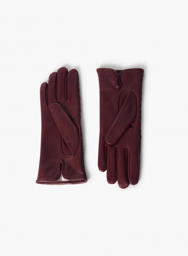 Burgundy nappa leather gloves with woven design