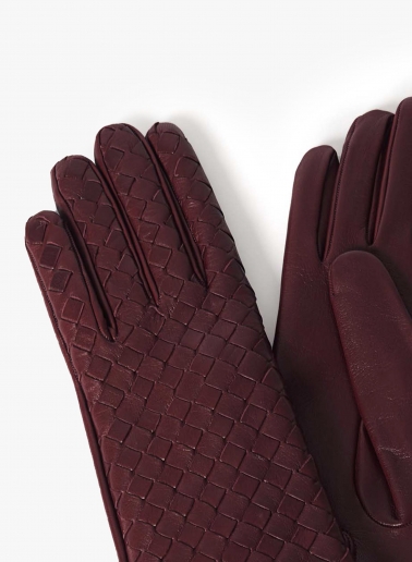 Handschuhe aus Nappaleder mit geflochtener Verarbeitung in Bordeaux