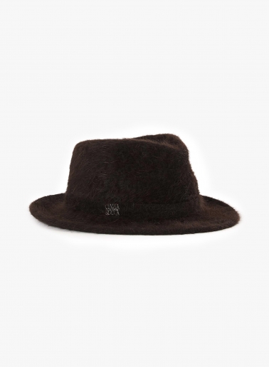 Brown wool fedora hat with fur like effect