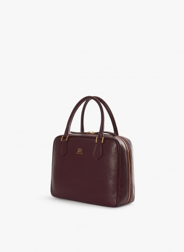 Burgundy genuine leather bag with double zip