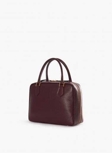 Burgundy genuine leather bag with double zip
