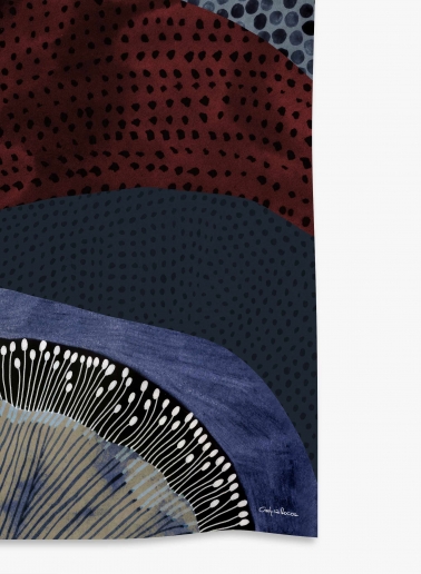 Foulard in twill di seta blu con disegno astratto