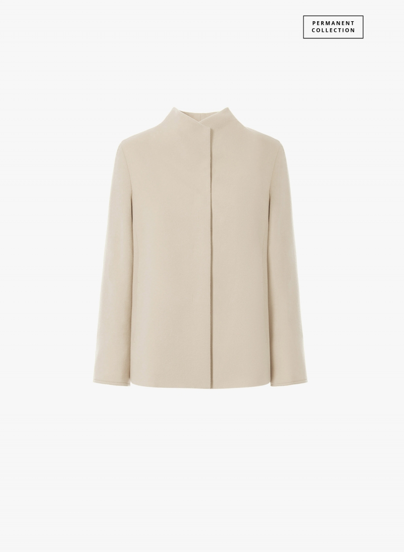 Beige pure wool jacket with high collar