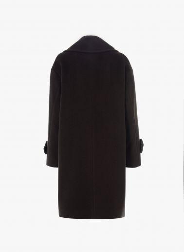 Brown double breasted pure wool coat with maxi notch collar