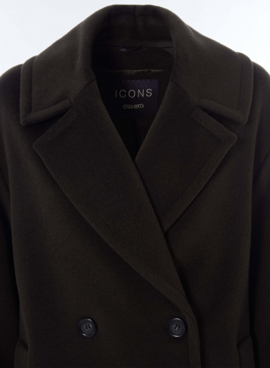 Brown double breasted pure wool coat with maxi notch collar