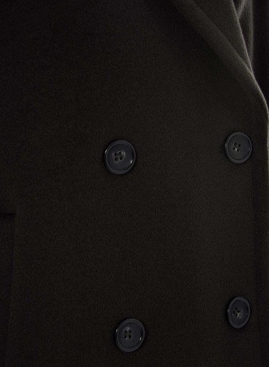Brown double breasted pure wool coat with maxi notch collar