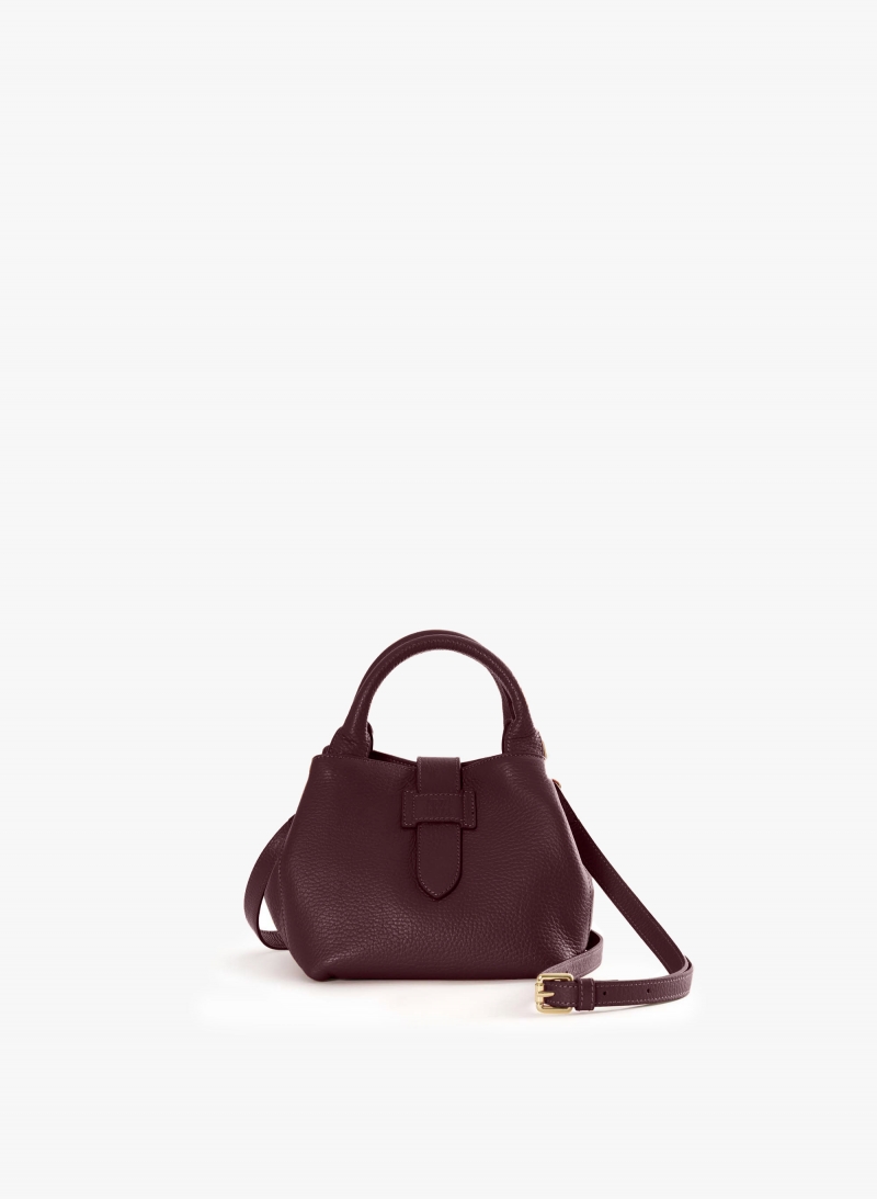 Burgundy genuine leather mini handbag with strap